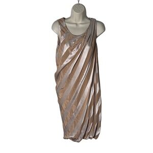 J.Crew Collection Metallic Striped Draped Cocktail Dress Champagne Silver Sz 0